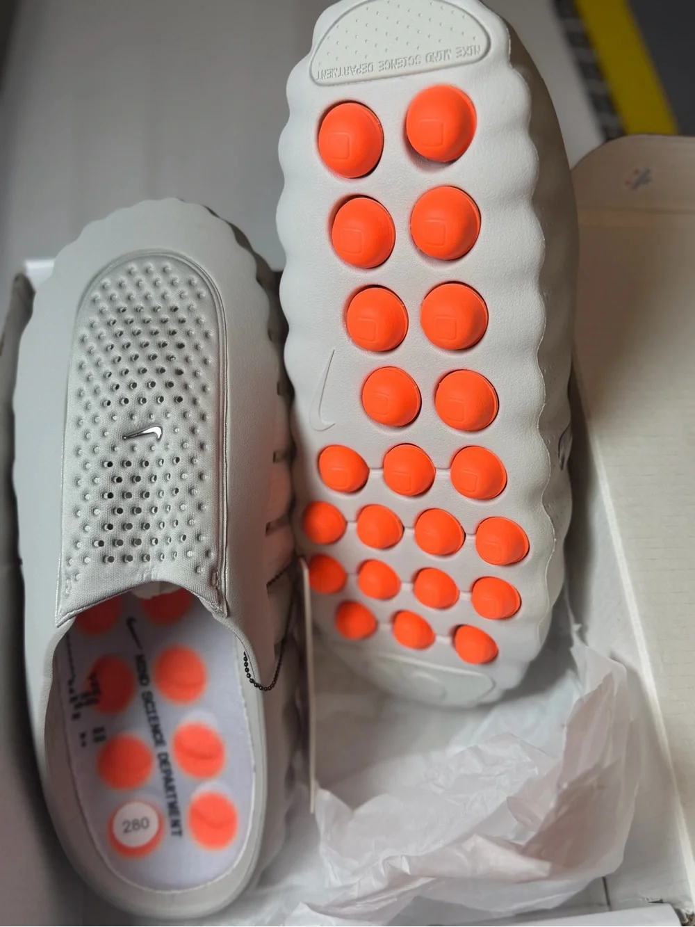 Nike Men’s White Slide Sandals with Orange Outsole Pods
